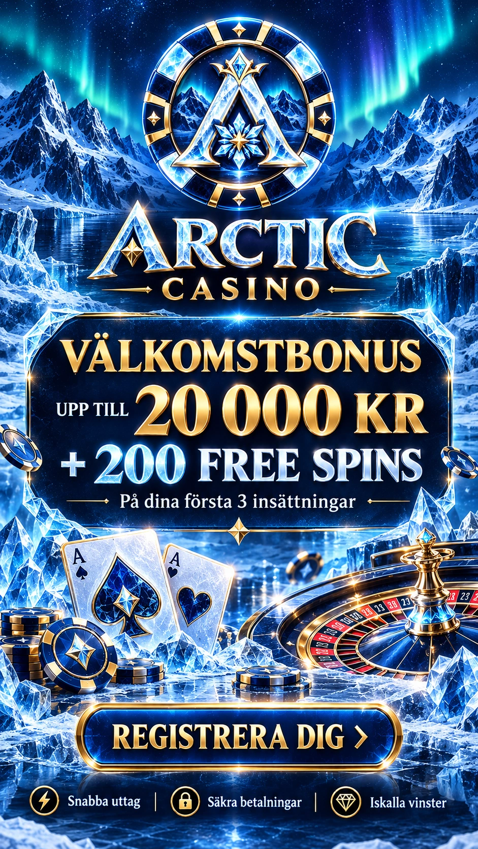 Förhandsvisning av Arctic Casinos affiliatelandningssida